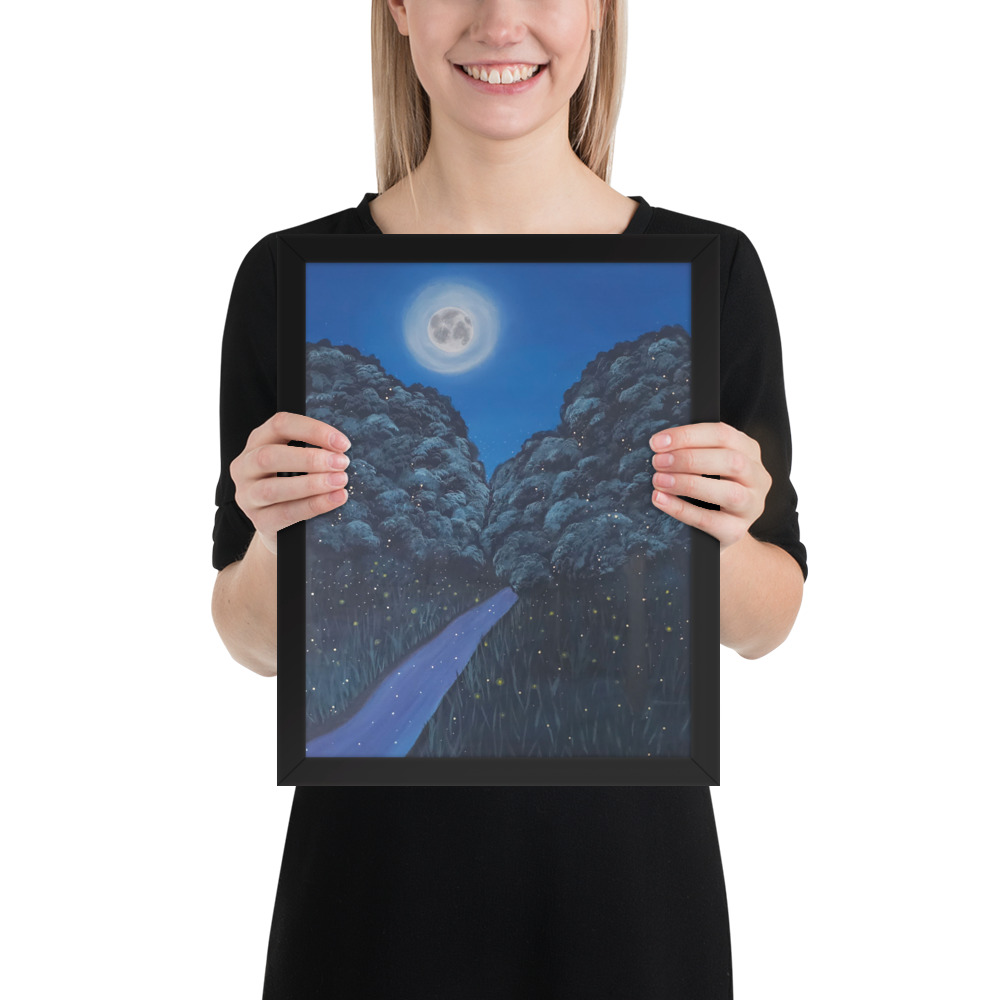 Moonlit Magic Forest (Framed Paper Print)