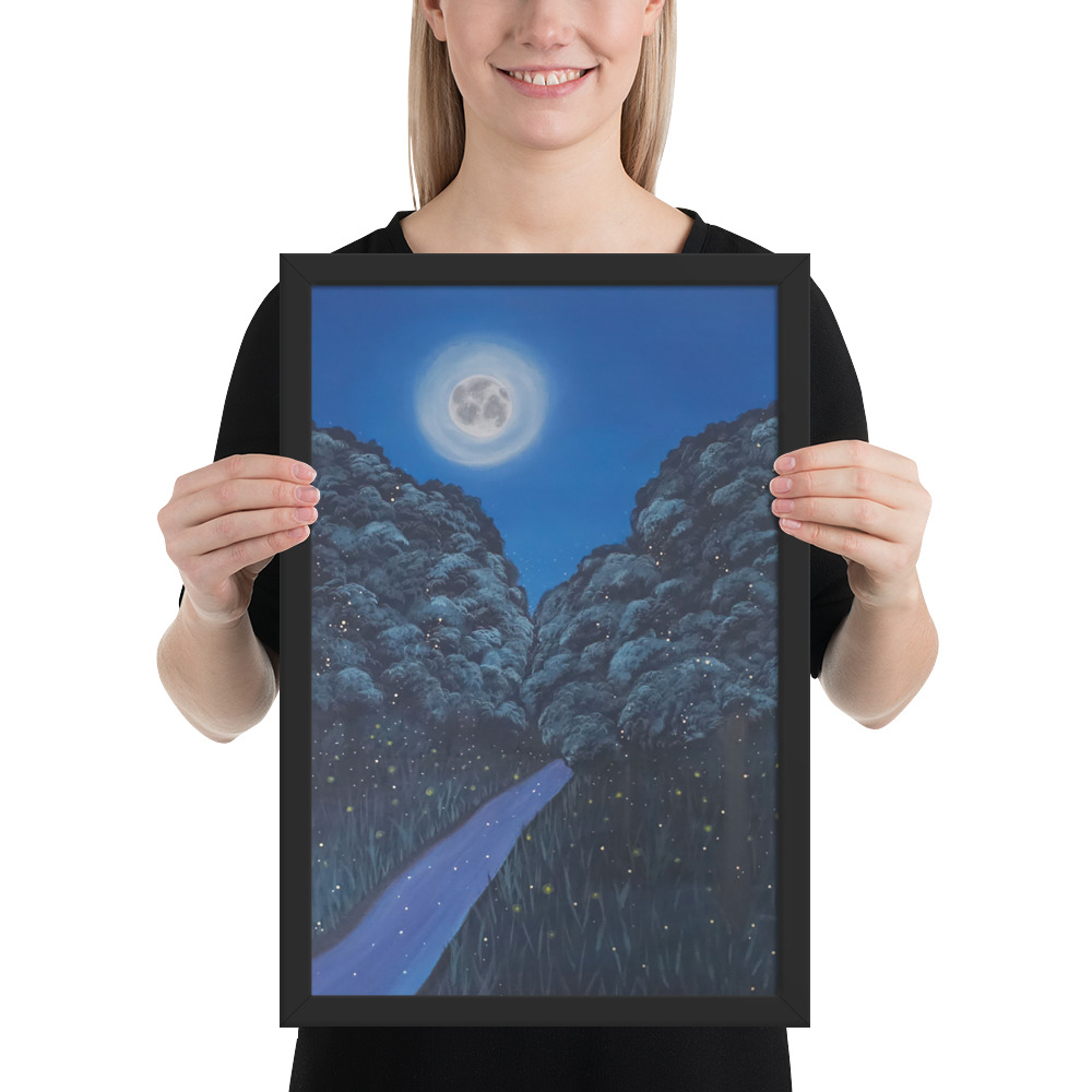 Moonlit Magic Forest (Framed Paper Print)