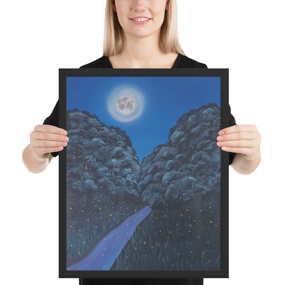 Moonlit Magic Forest (Framed Paper Print)