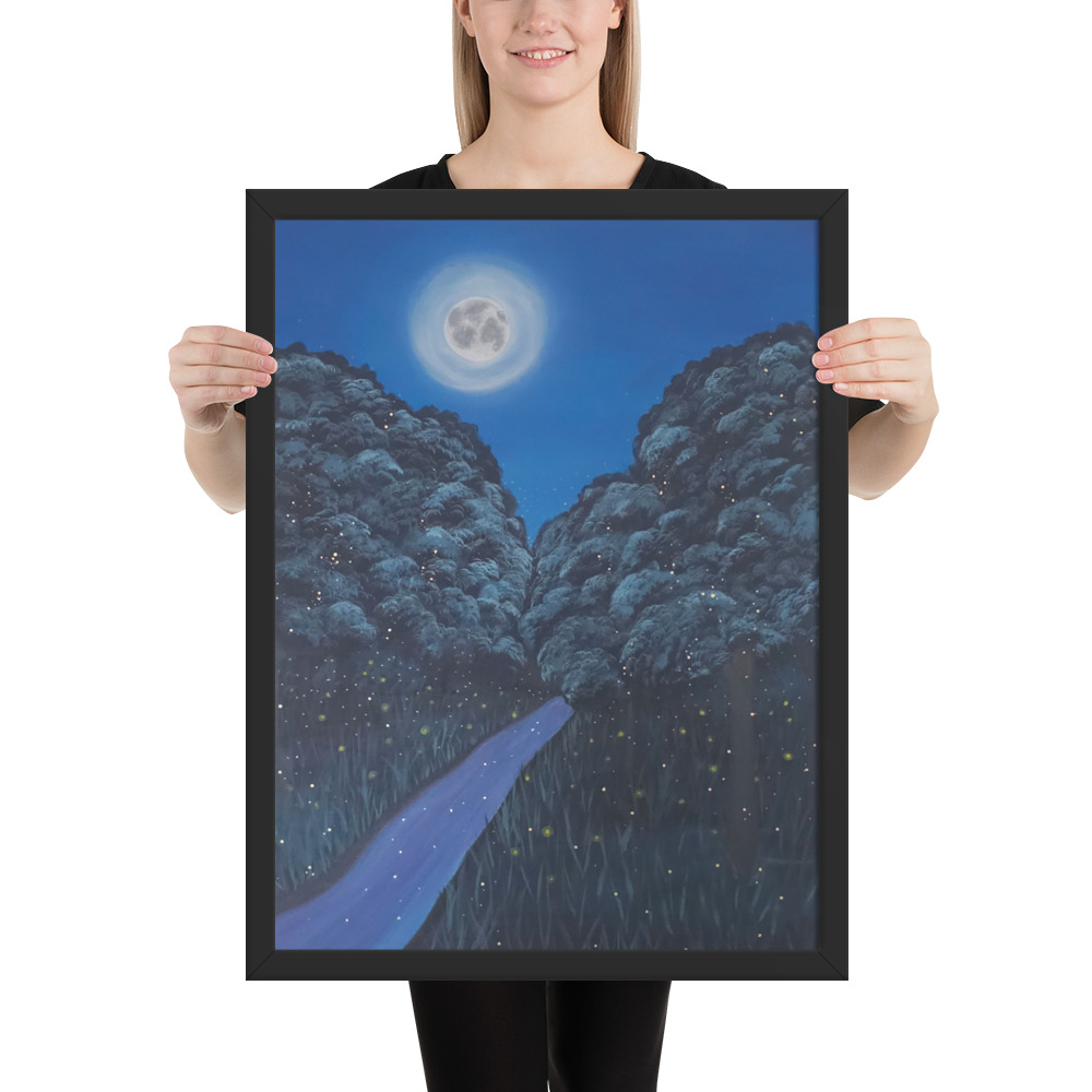 Moonlit Magic Forest (Framed Paper Print)