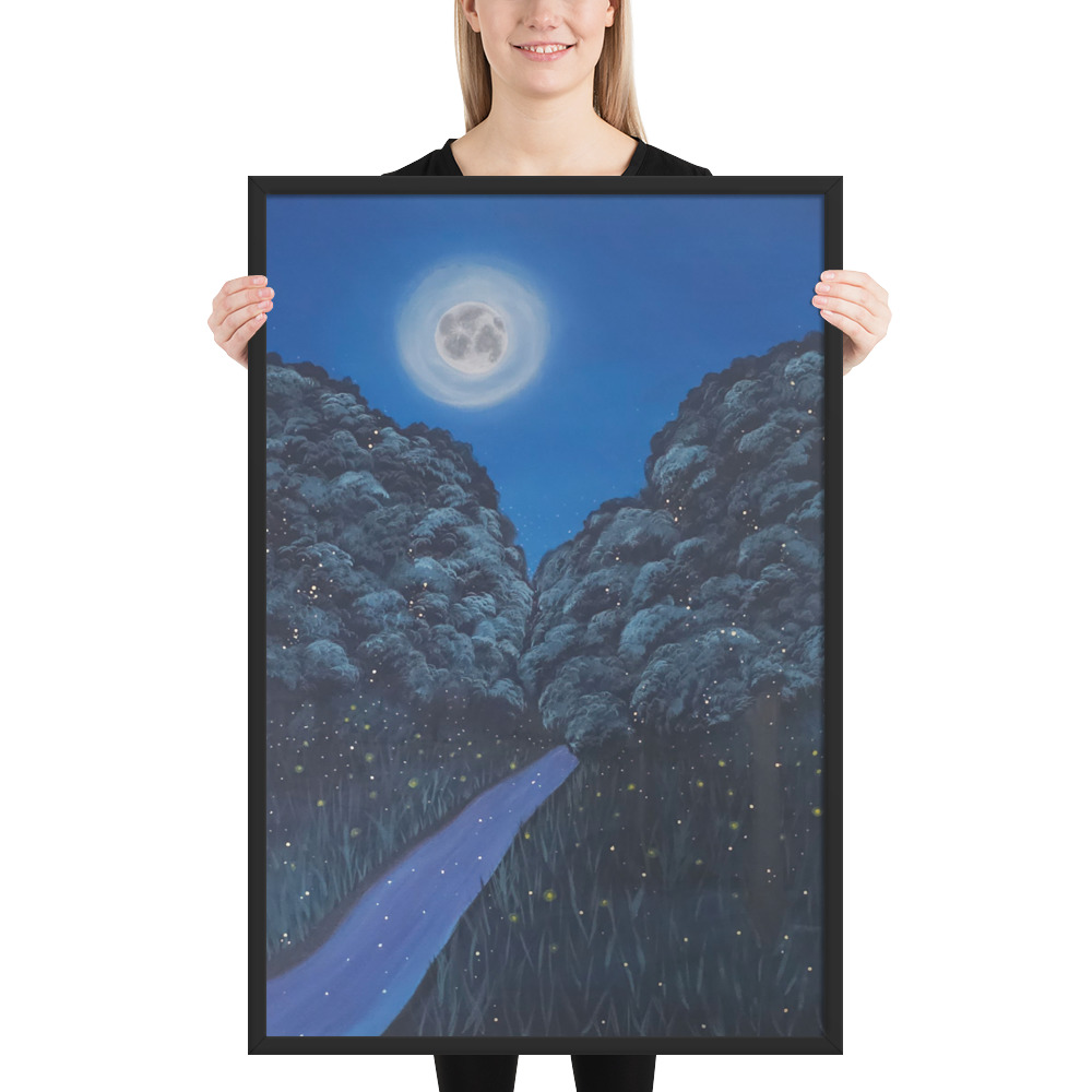 Moonlit Magic Forest (Framed Paper Print)