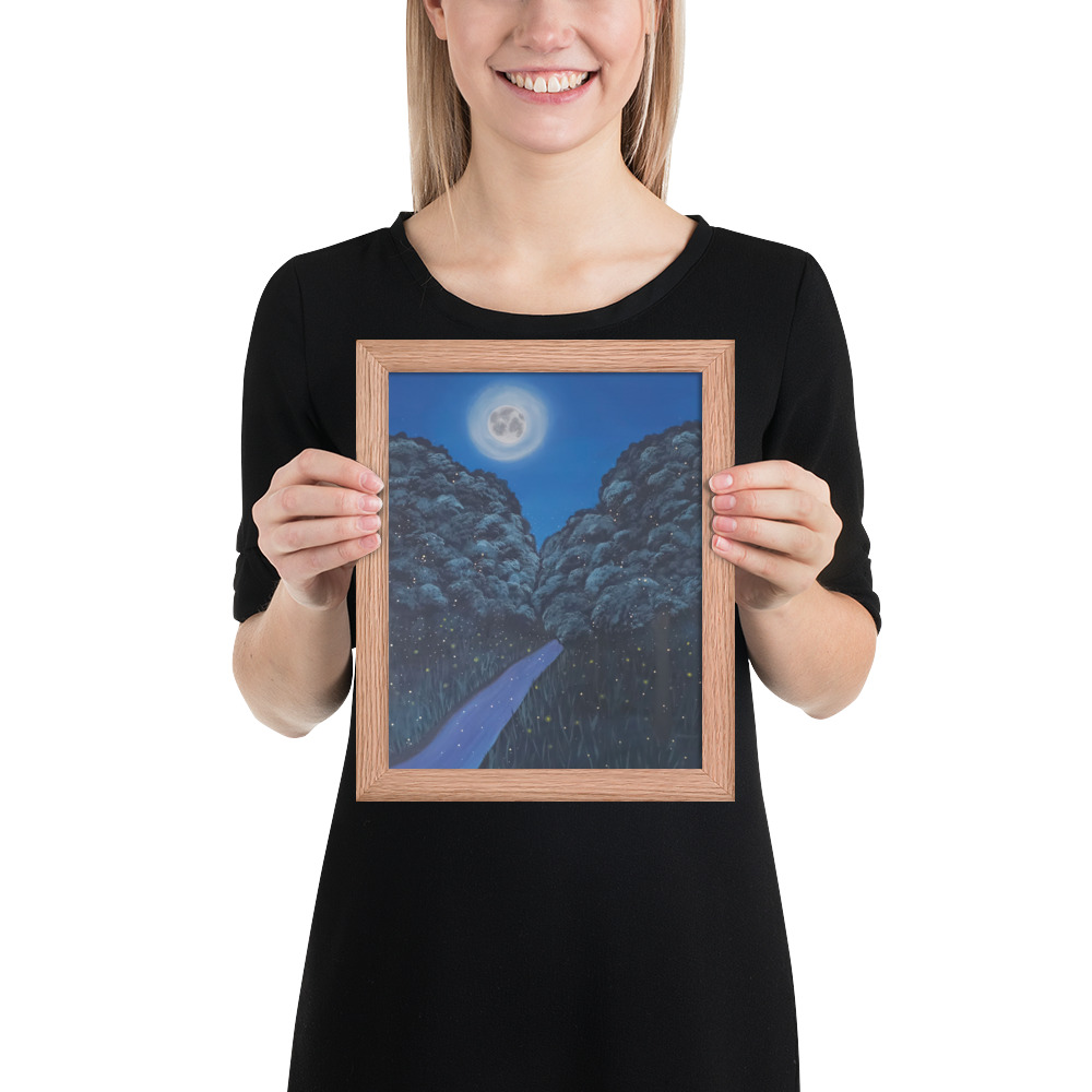 Moonlit Magic Forest (Framed Paper Print)
