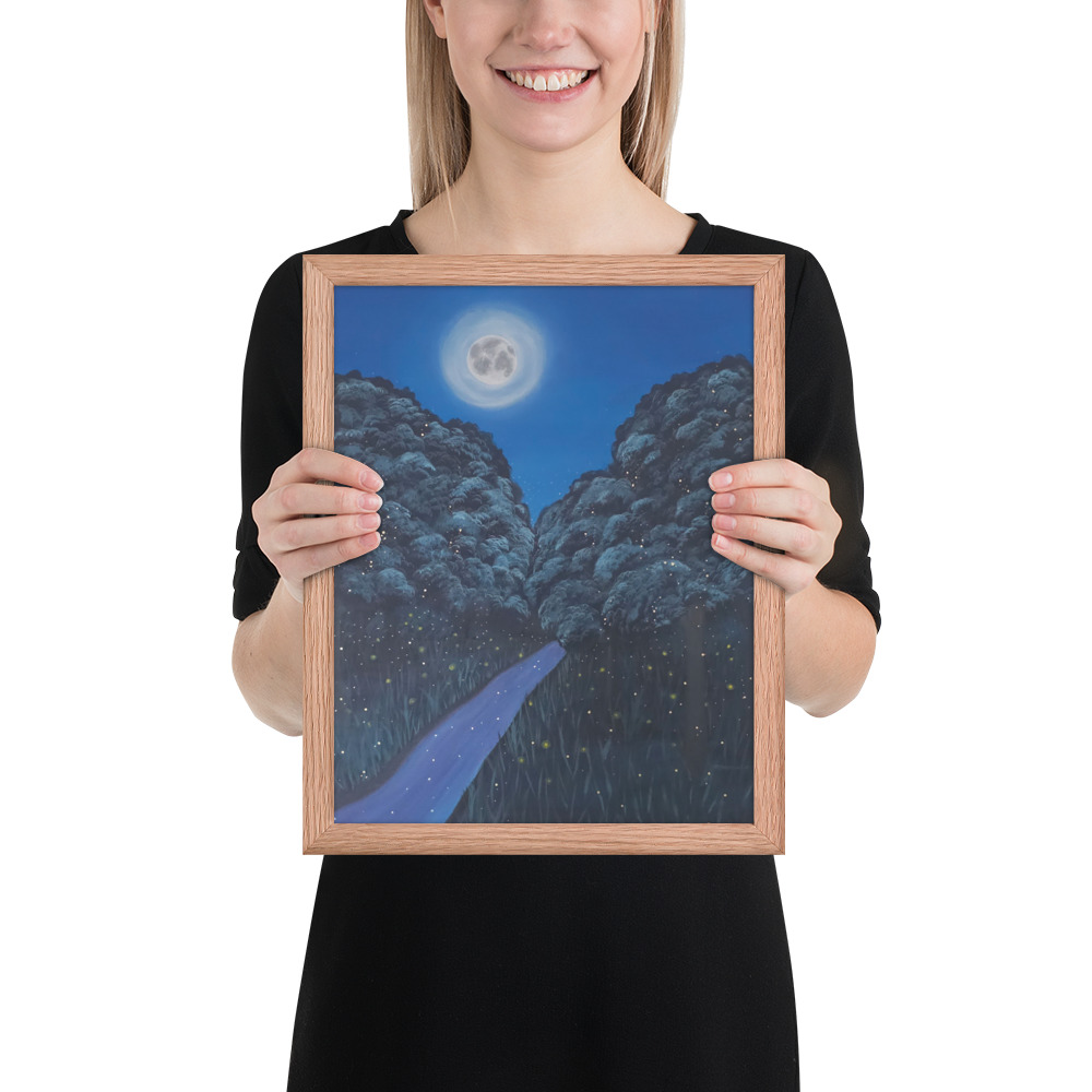 Moonlit Magic Forest (Framed Paper Print)