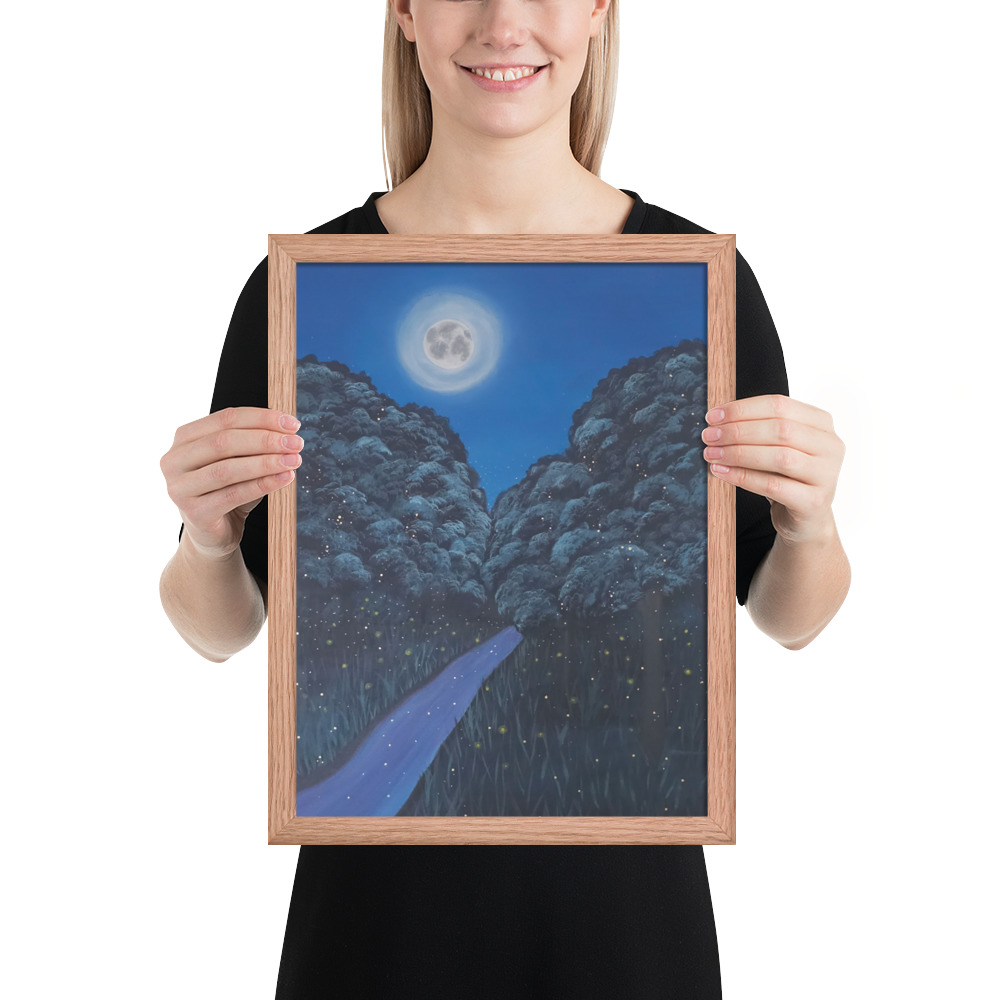 Moonlit Magic Forest (Framed Paper Print)