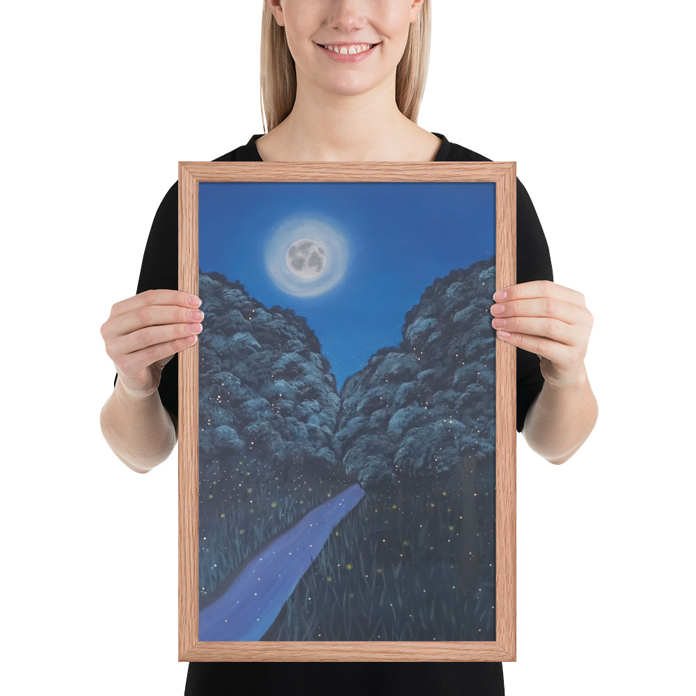 Moonlit Magic Forest (Framed Paper Print)