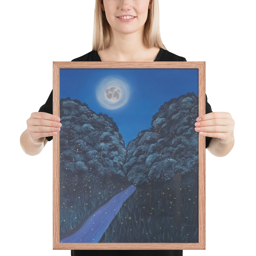 Moonlit Magic Forest (Framed Paper Print)