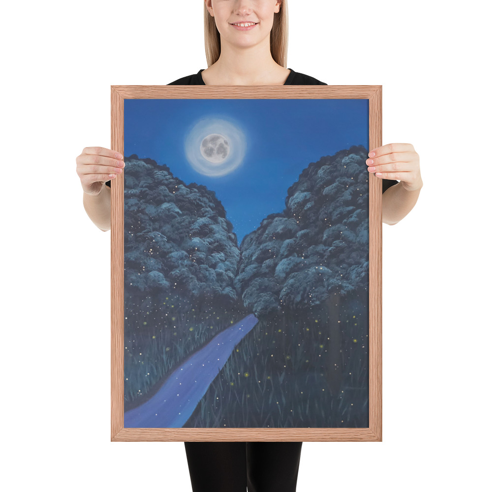 Moonlit Magic Forest (Framed Paper Print)