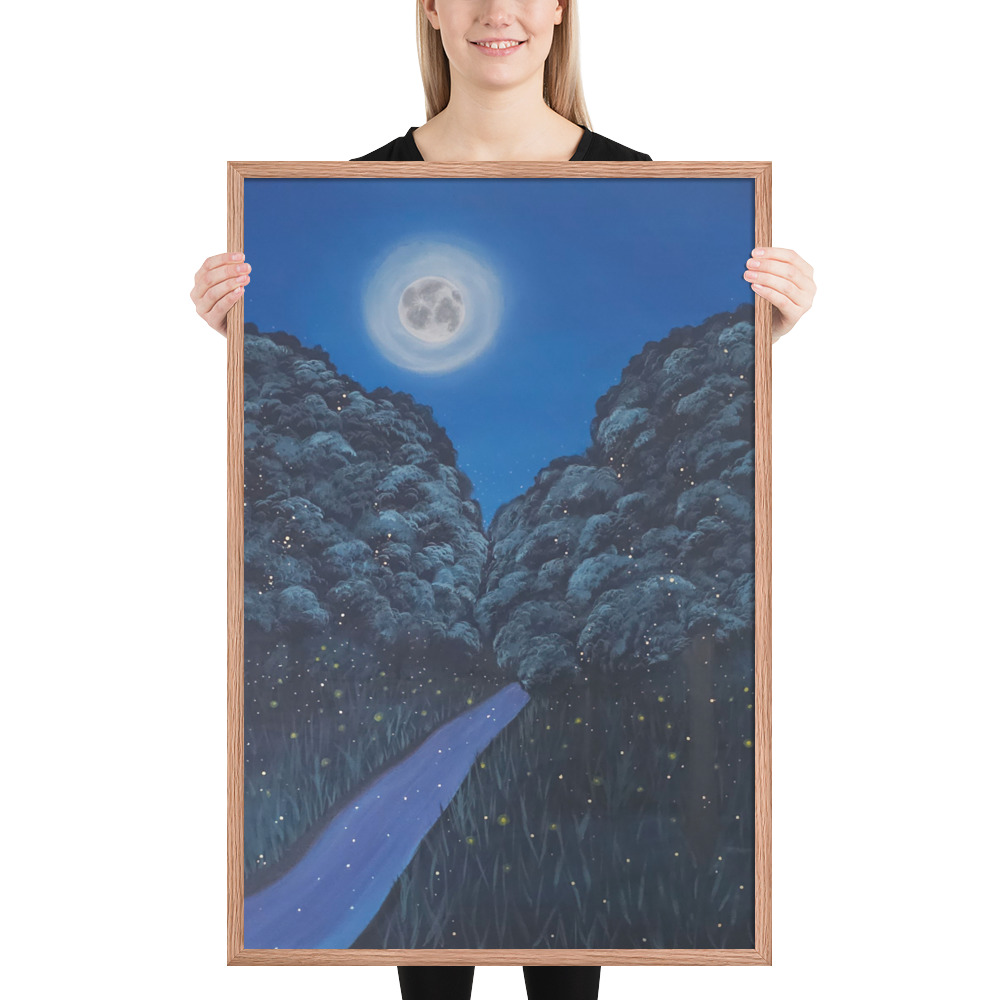 Moonlit Magic Forest (Framed Paper Print)