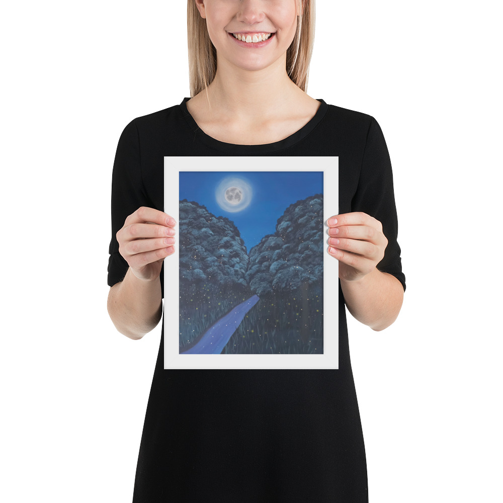 Moonlit Magic Forest (Framed Paper Print)
