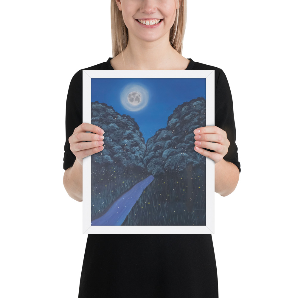 Moonlit Magic Forest (Framed Paper Print)