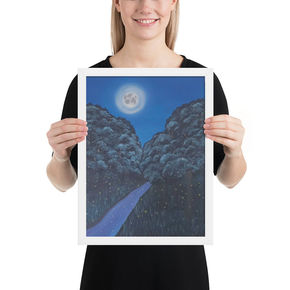 Moonlit Magic Forest (Framed Paper Print)