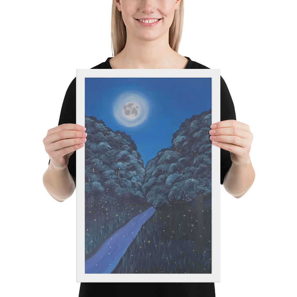 Moonlit Magic Forest (Framed Paper Print)