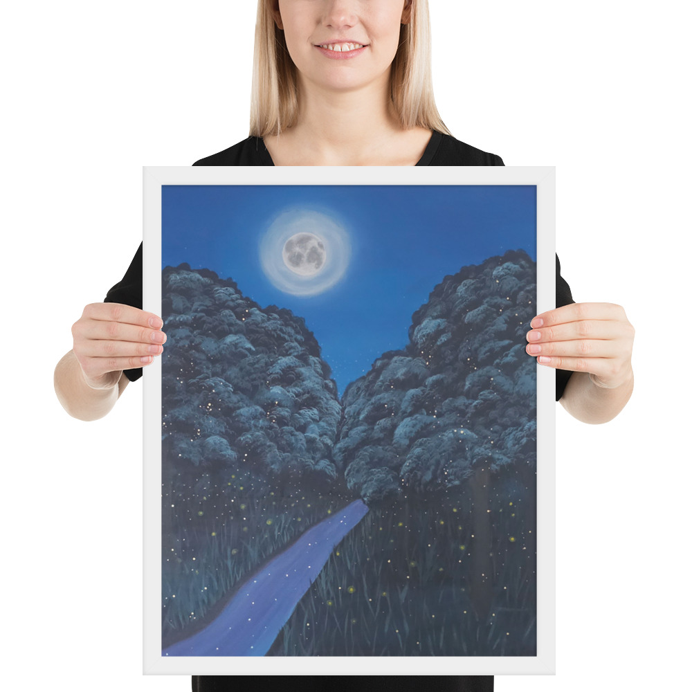 Moonlit Magic Forest (Framed Paper Print)