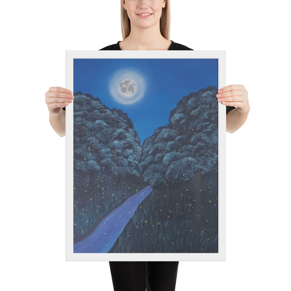 Moonlit Magic Forest (Framed Paper Print)