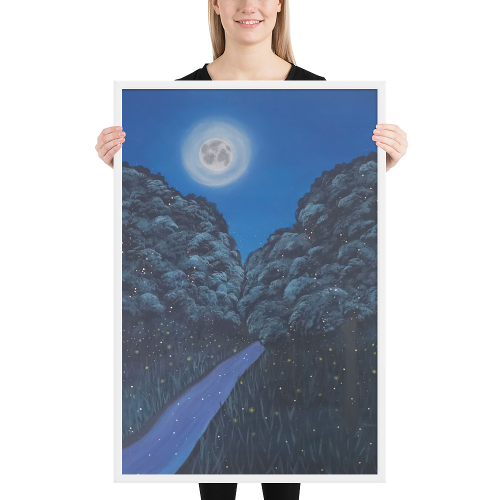 Moonlit Magic Forest (Framed Paper Print)